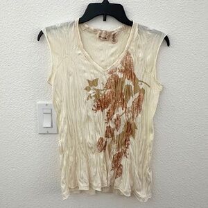DKNY Jeans Unique Wrinkle Design Tank Top Shirt (Size S) - Cream